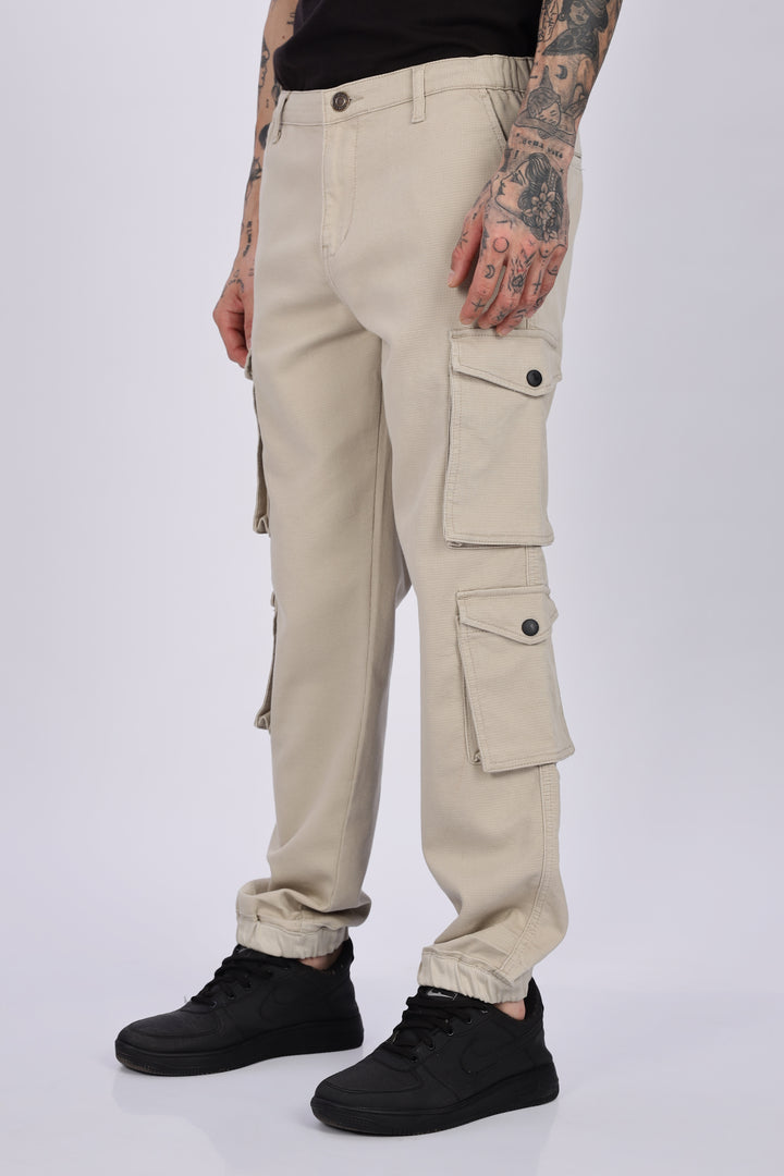 Textured Fabric: Utility Cream Cargo Pants