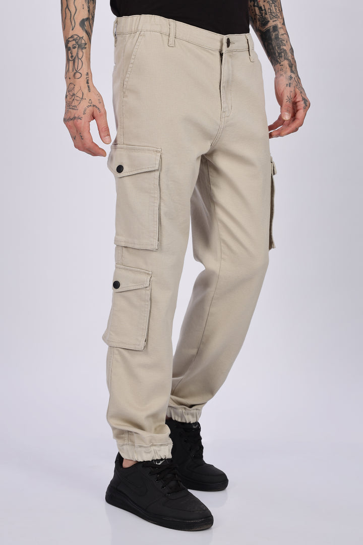 Textured Fabric: Utility Cream Cargo Pants