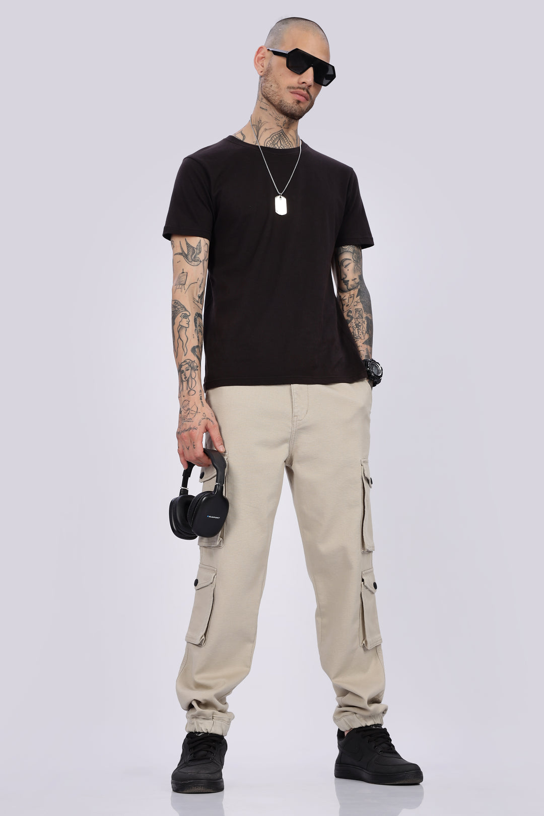 Textured Fabric: Utility Cream Cargo Pants