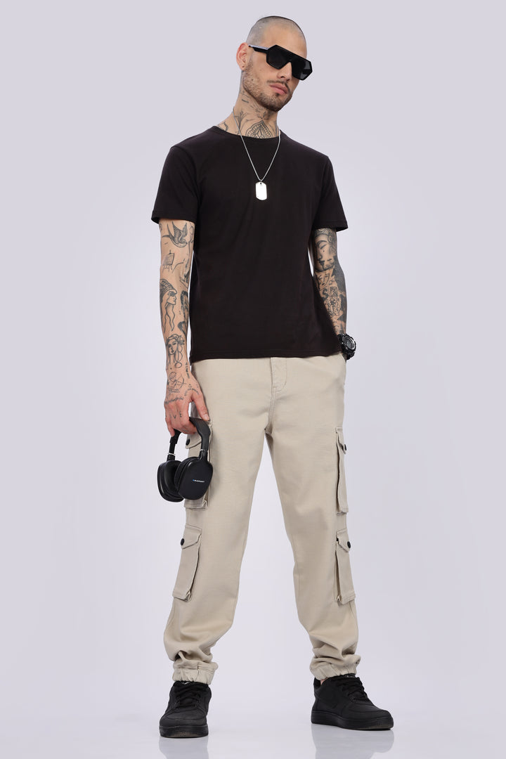 Textured Fabric: Utility Cream Cargo Pants