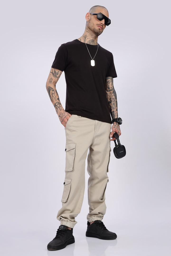 Textured Fabric: Utility Cream Cargo Pants