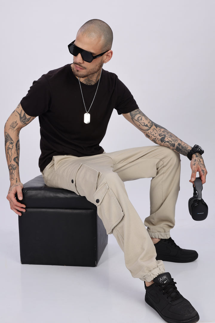 Textured Fabric: Utility Cream Cargo Pants