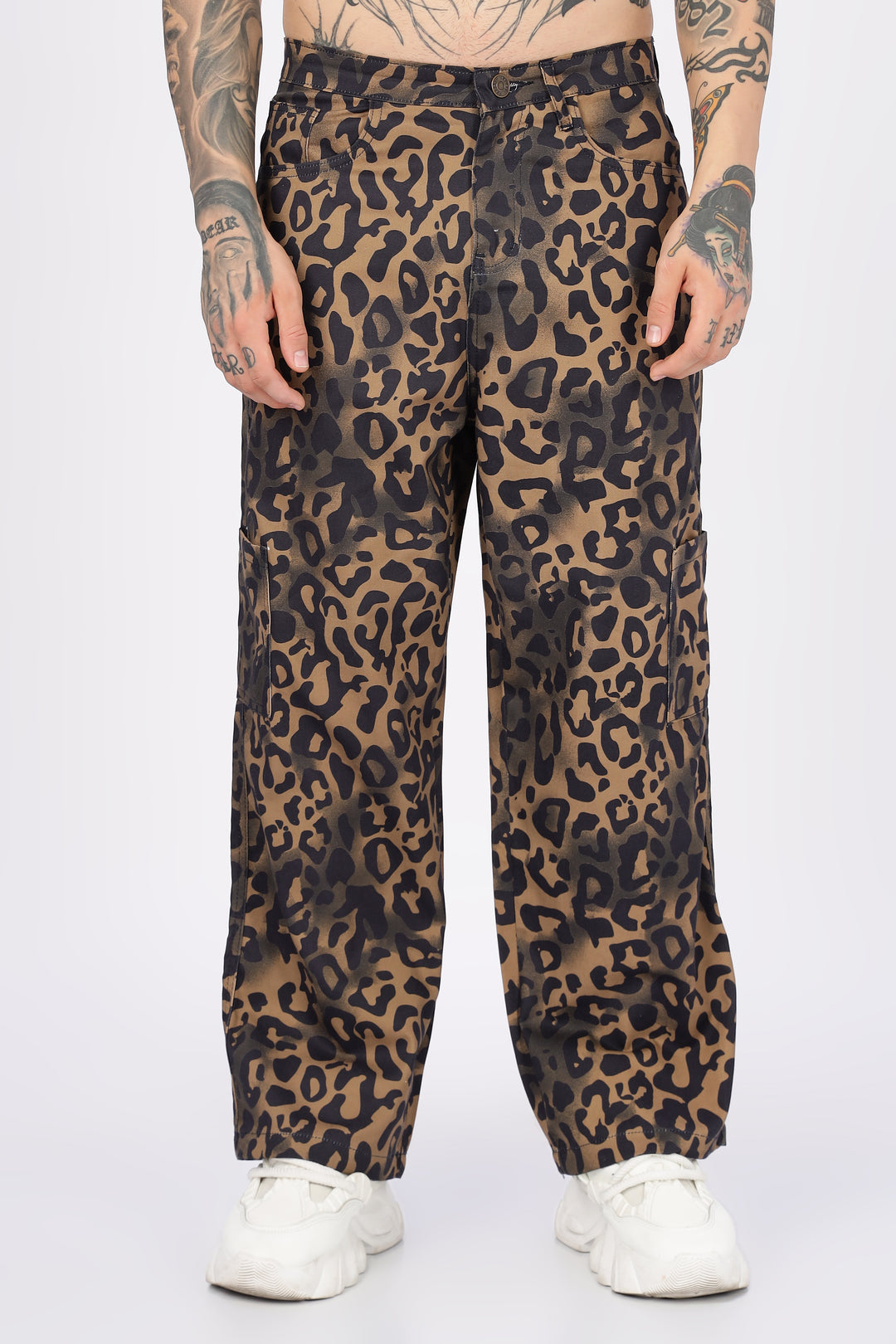 Animal Printed Twill Baggy Cargo Pants