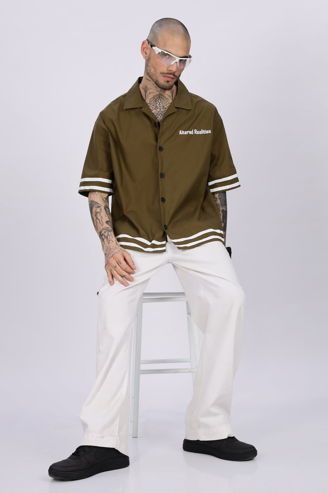 Altered Realities: Olive Embroidery Oversized Shirt