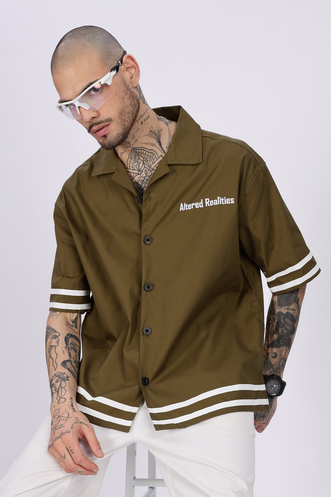 Altered Realities: Olive Embroidery Oversized Shirt