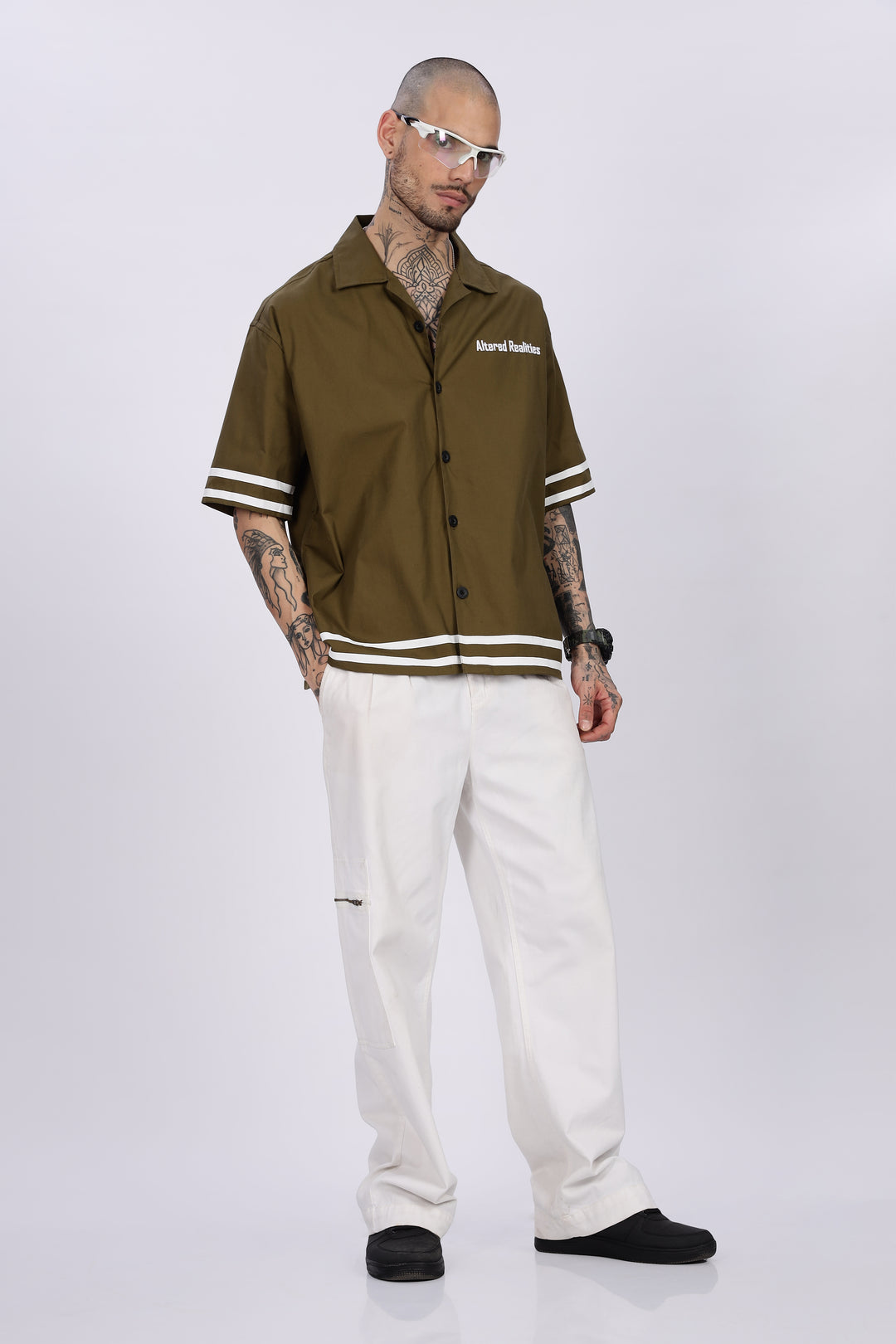 Altered Realities: Olive Embroidery Oversized Shirt