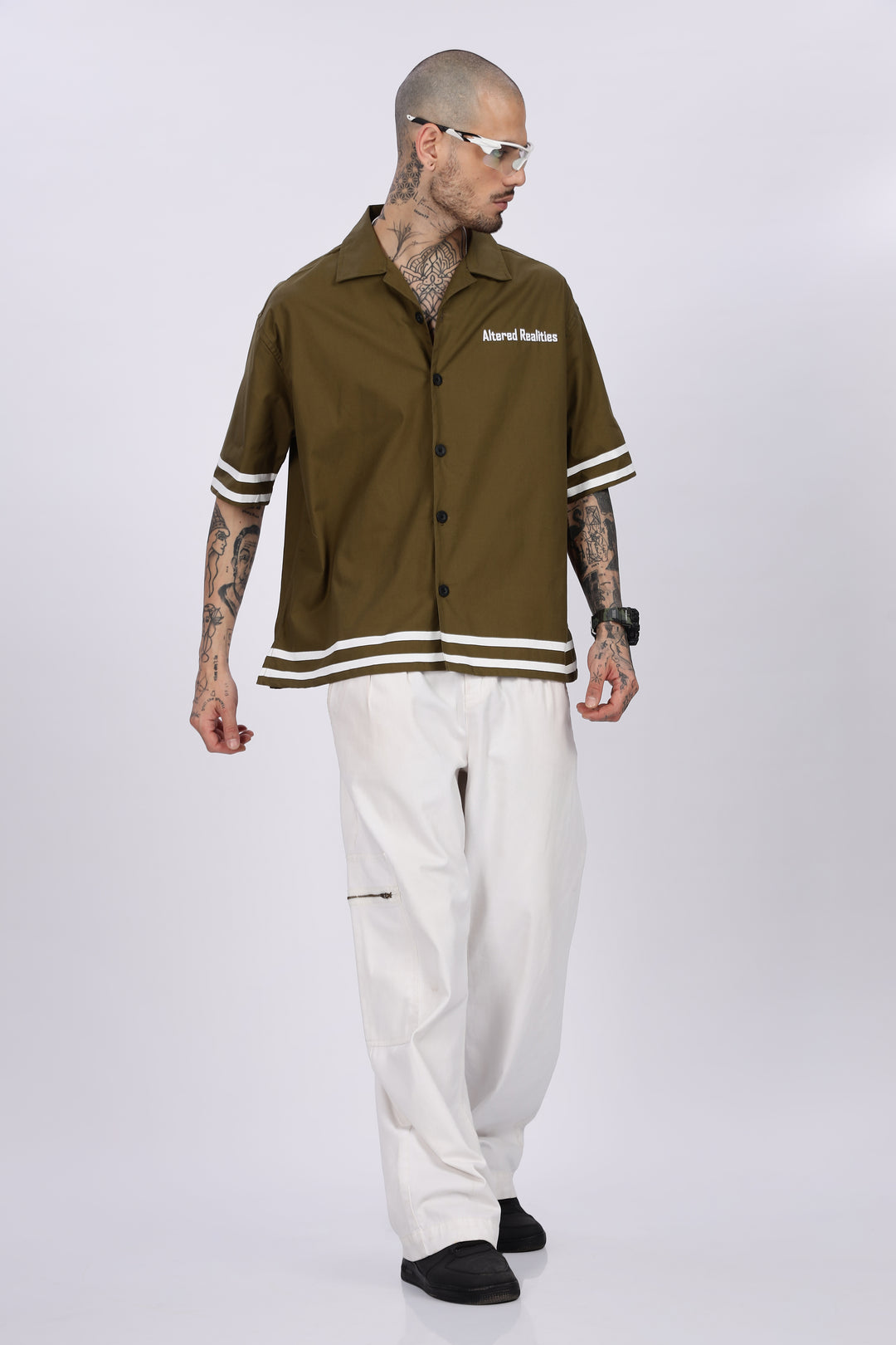 Altered Realities: Olive Embroidery Oversized Shirt