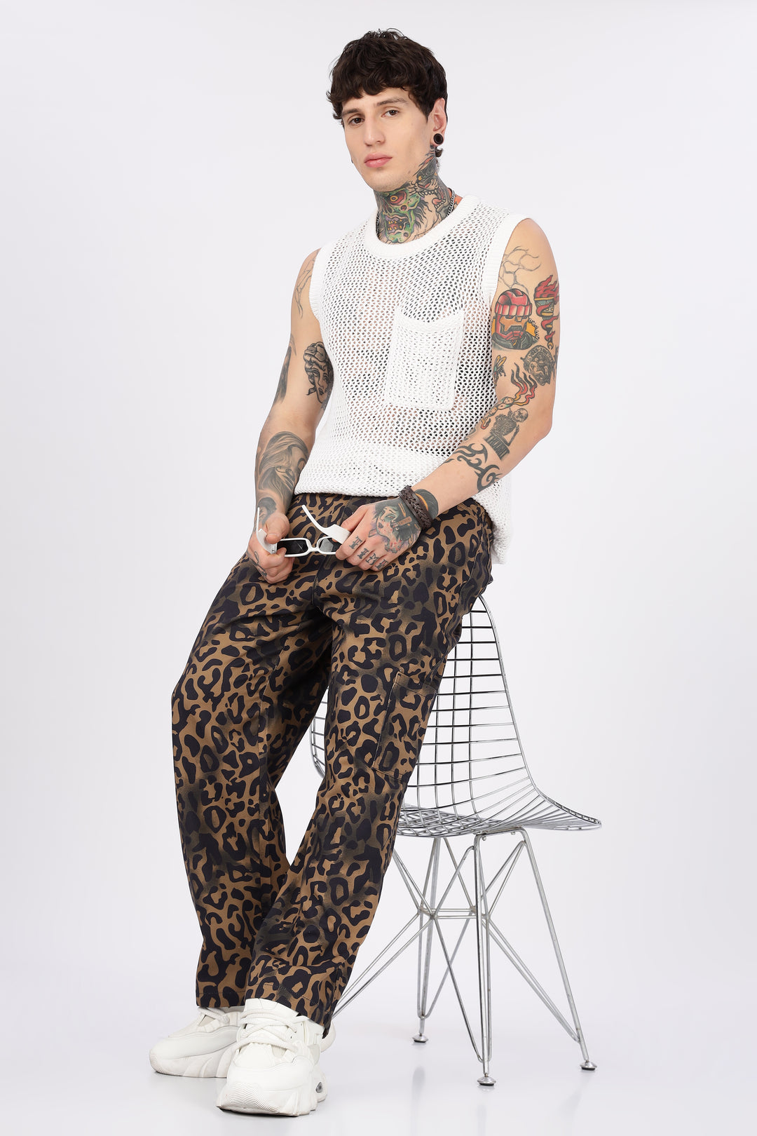 Animal Printed Twill Baggy Cargo Pants