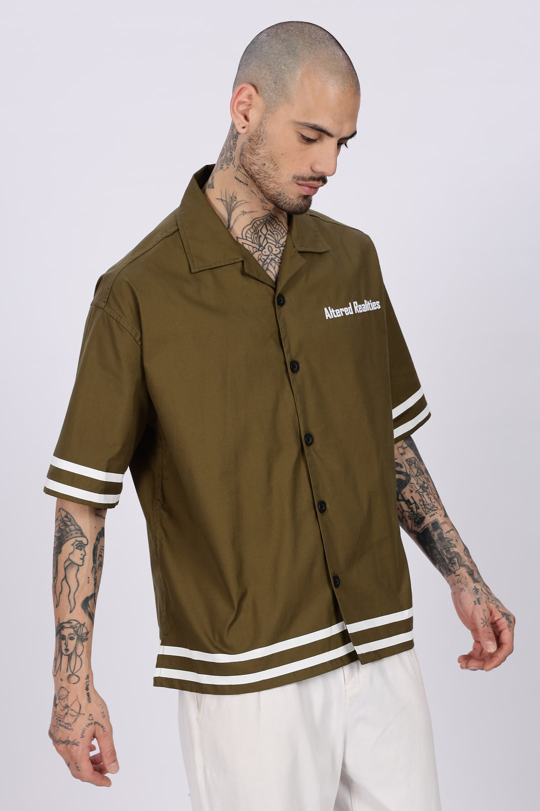 Altered Realities: Olive Embroidery Oversized Shirt
