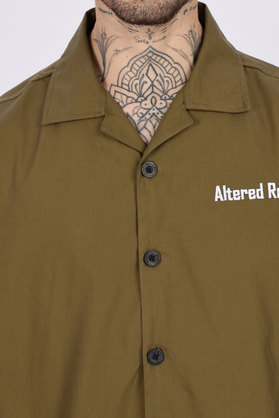 Altered Realities: Olive Embroidery Oversized Shirt