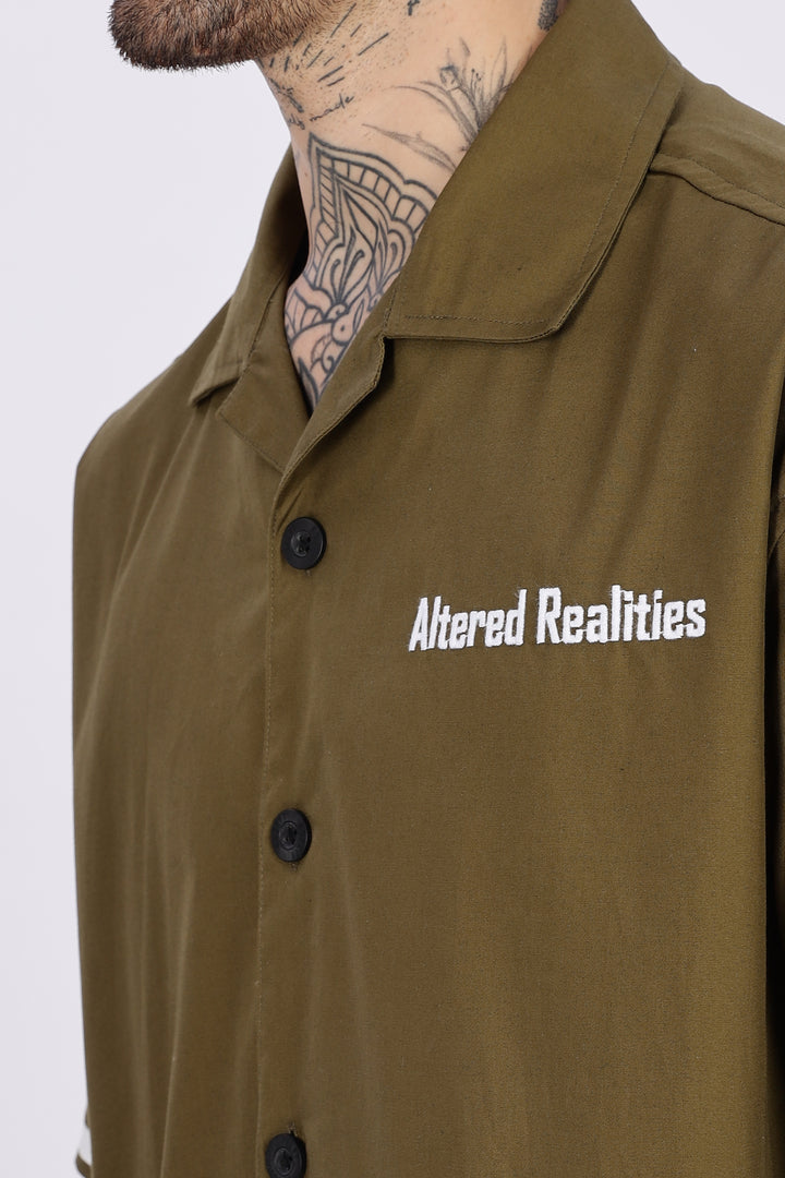 Altered Realities: Olive Embroidery Oversized Shirt