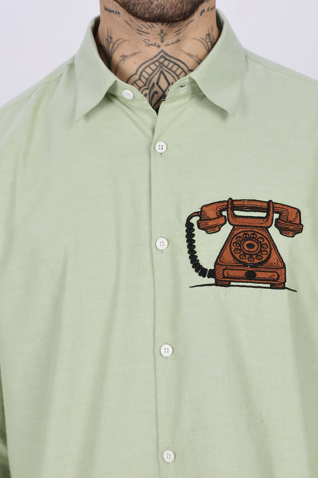 Vintage Telephone: Green Embroidery Shirt