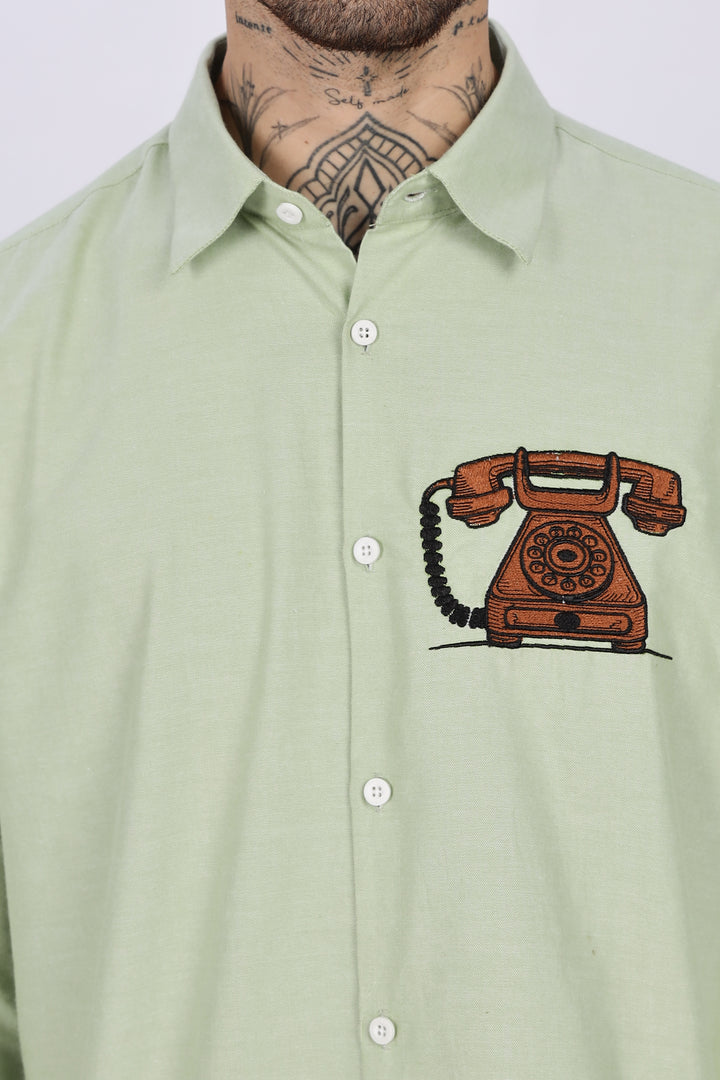 Vintage Telephone: Green Embroidery Shirt
