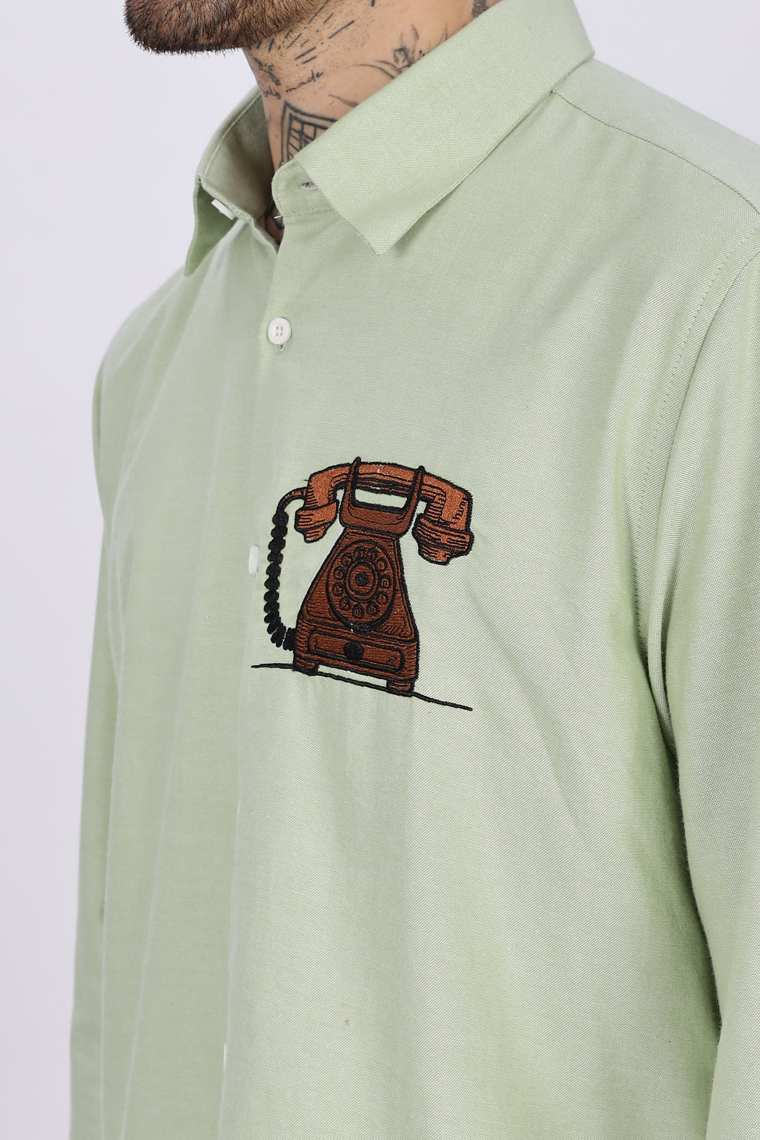 Vintage Telephone: Green Embroidery Shirt