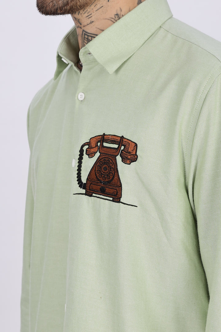 Vintage Telephone: Green Embroidery Shirt