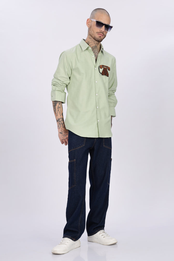 Vintage Telephone: Green Embroidery Shirt