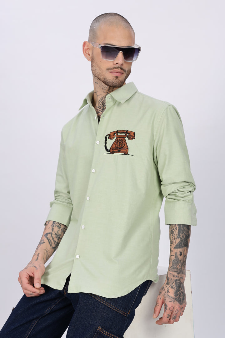 Vintage Telephone: Green Embroidery Shirt