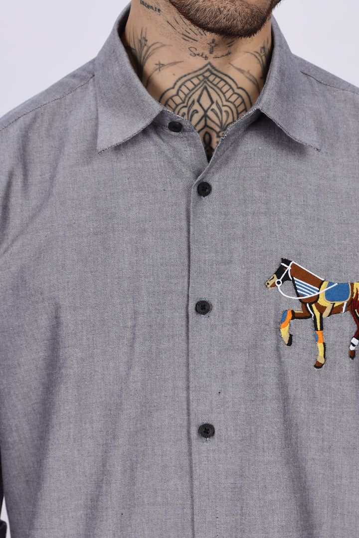 Abstract Horse: Grey Embroidery Shirt
