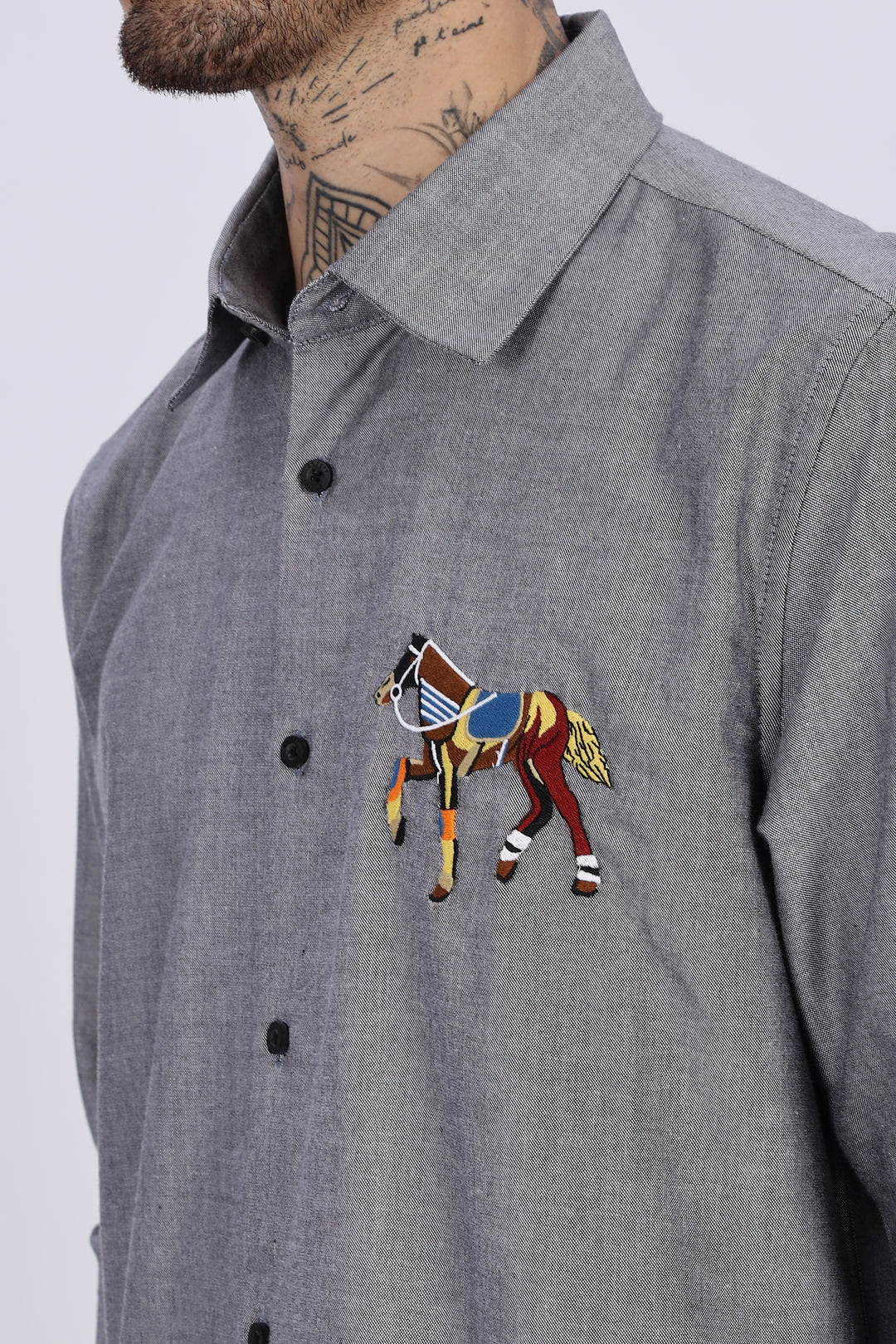 Abstract Horse: Grey Embroidery Shirt