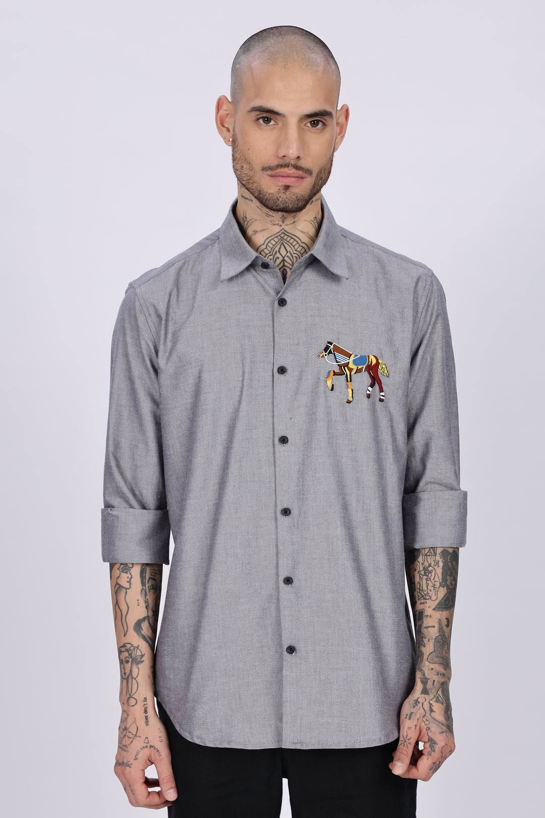 Abstract Horse: Grey Embroidery Shirt