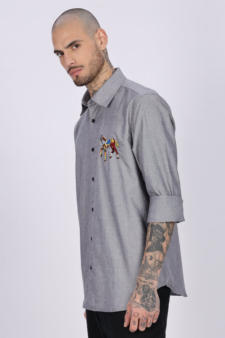 Abstract Horse: Grey Embroidery Shirt