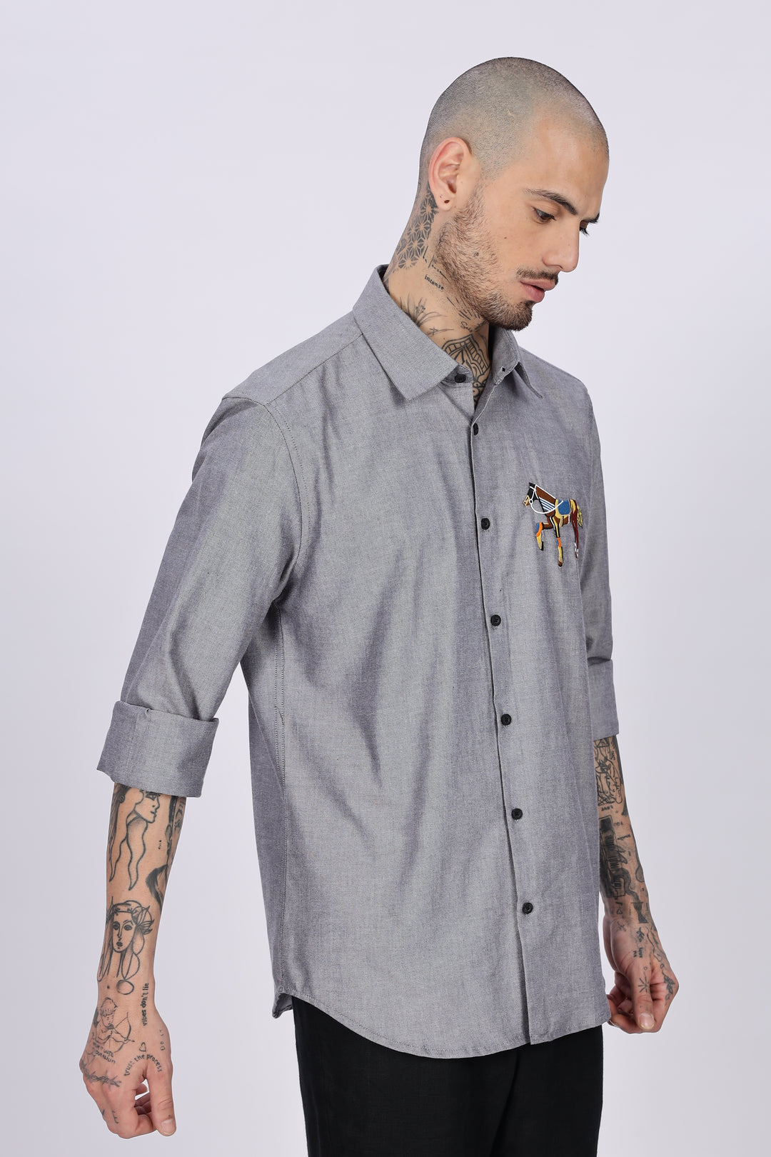 Abstract Horse: Grey Embroidery Shirt