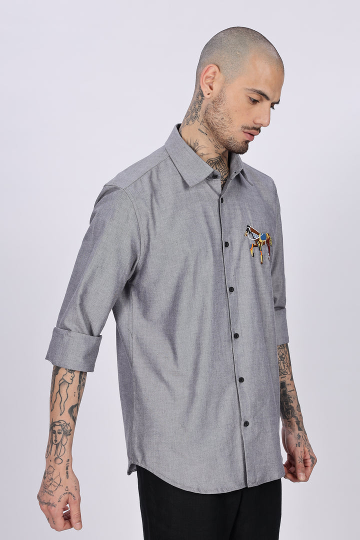 Abstract Horse: Grey Embroidery Shirt