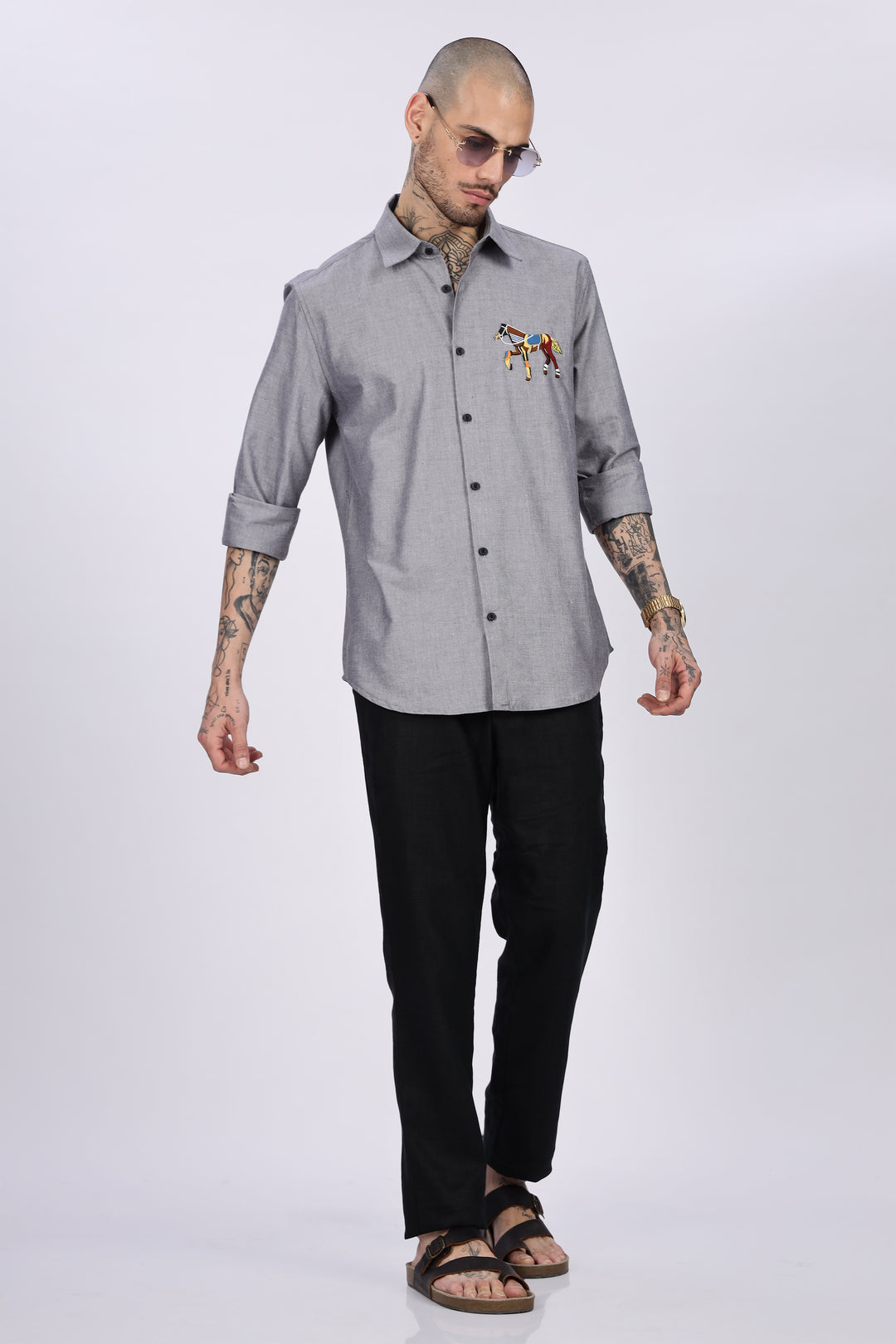 Abstract Horse: Grey Embroidery Shirt