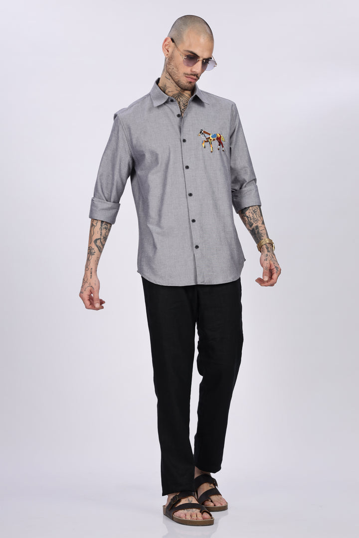 Abstract Horse: Grey Embroidery Shirt