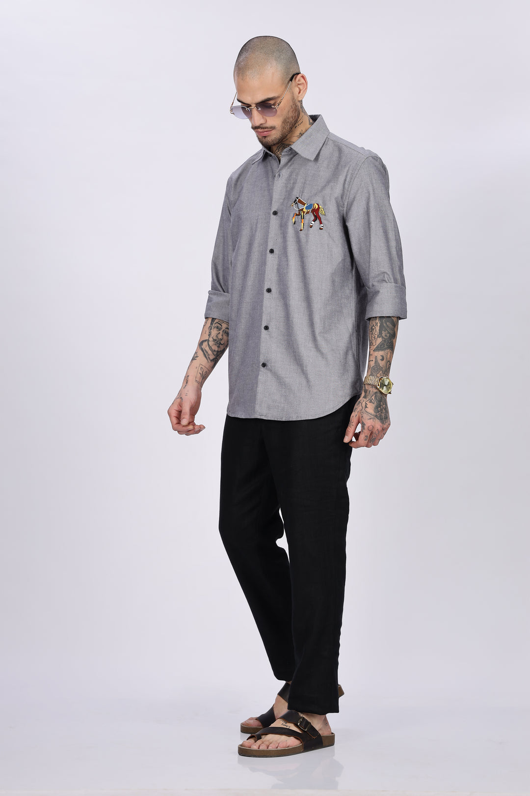 Abstract Horse: Grey Embroidery Shirt