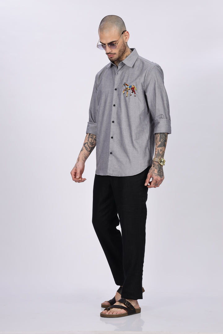 Abstract Horse: Grey Embroidery Shirt