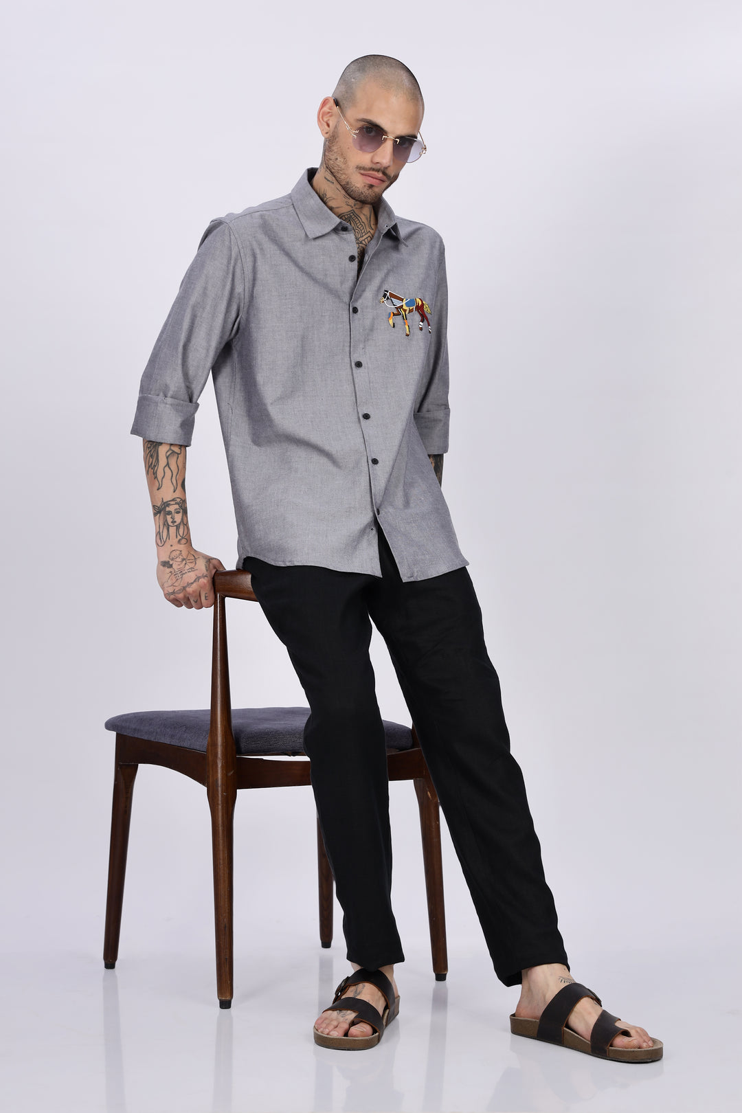 Abstract Horse: Grey Embroidery Shirt
