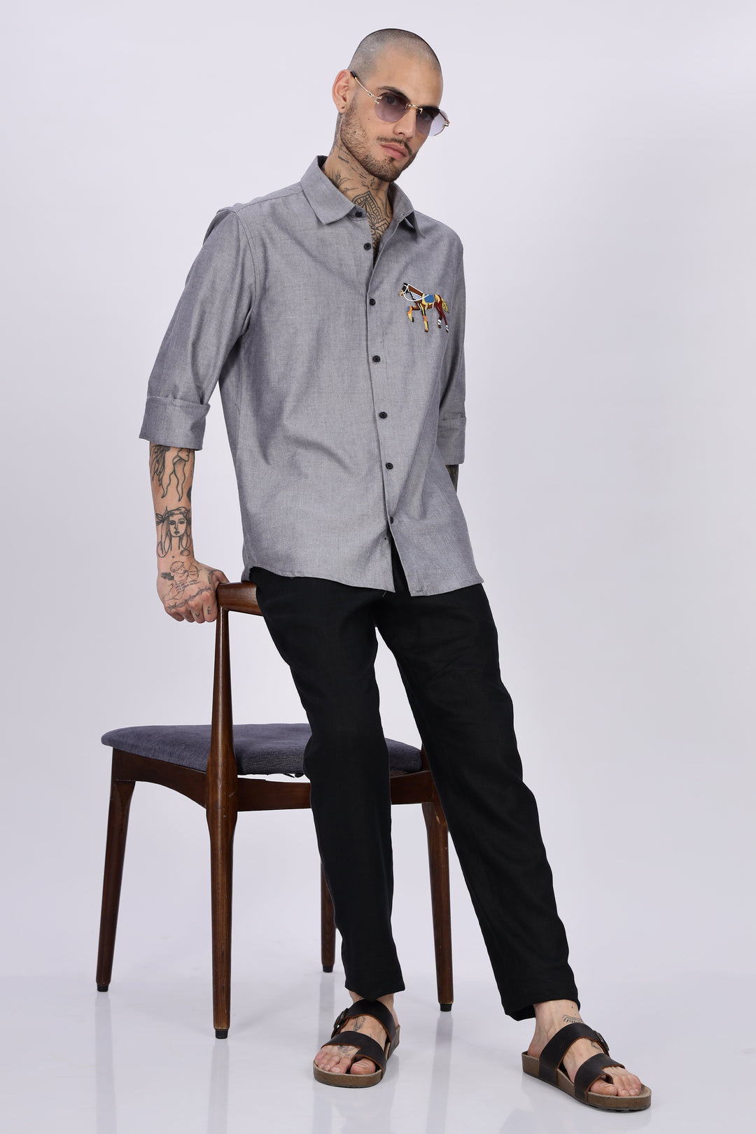 Abstract Horse: Grey Embroidery Shirt
