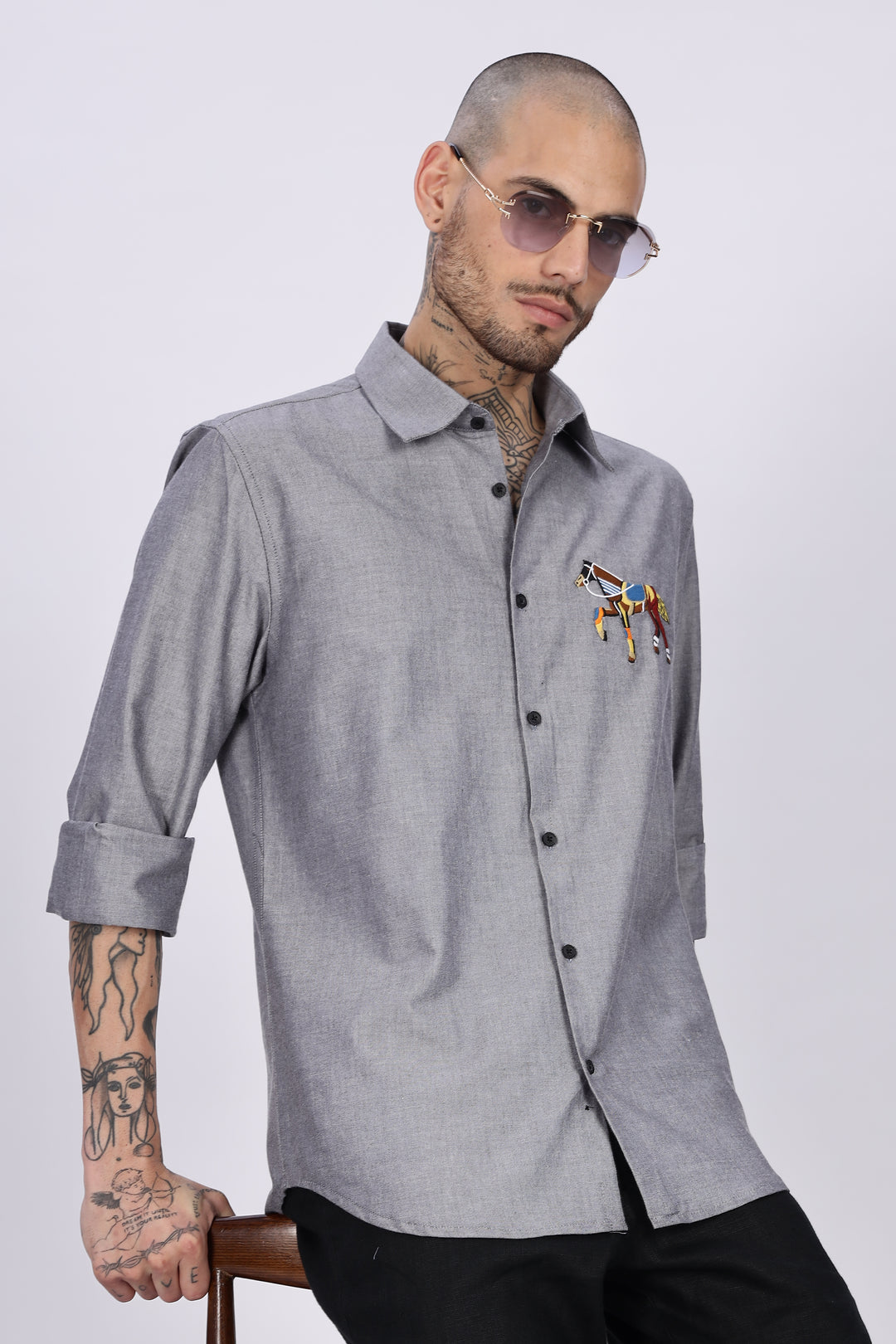 Abstract Horse: Grey Embroidery Shirt