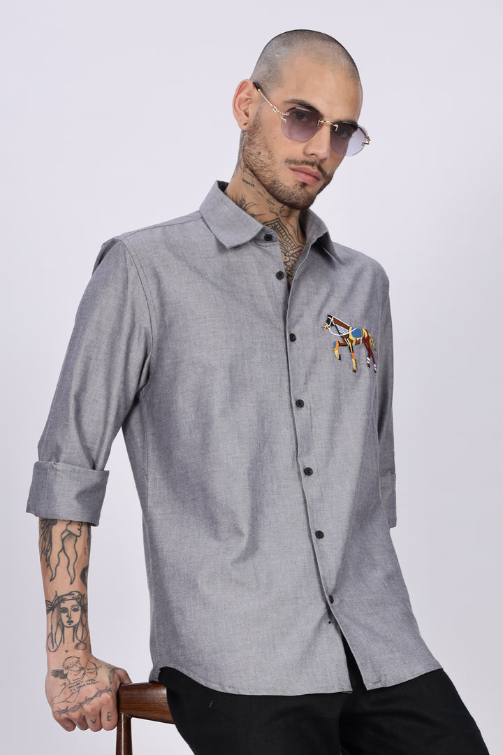 Abstract Horse: Grey Embroidery Shirt