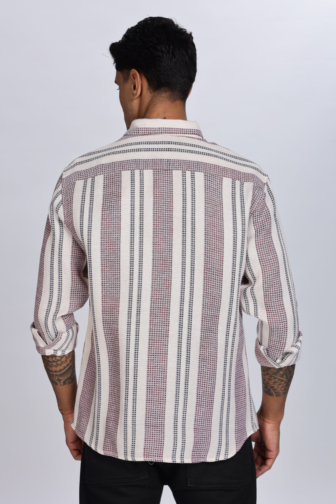 Stripes: Maroon Textured fabric Shirt