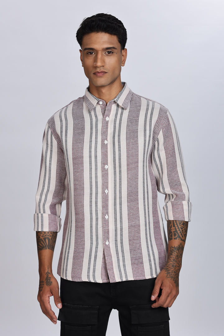 Stripes: Maroon Textured fabric Shirt
