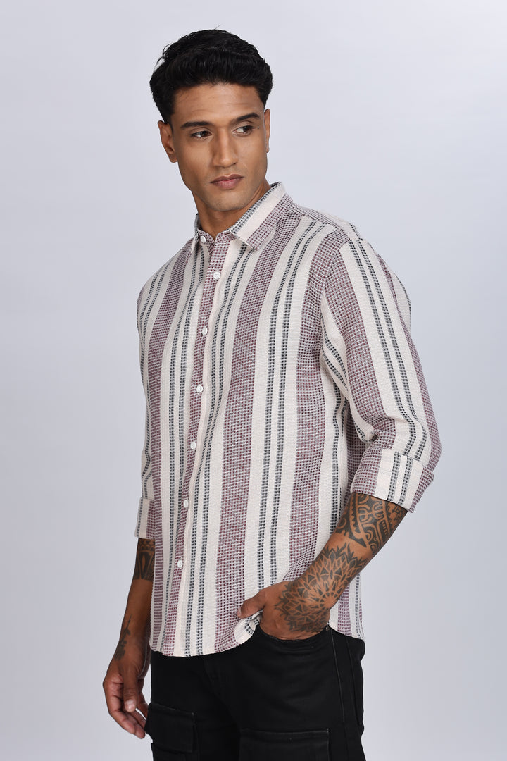 Stripes: Maroon Textured fabric Shirt