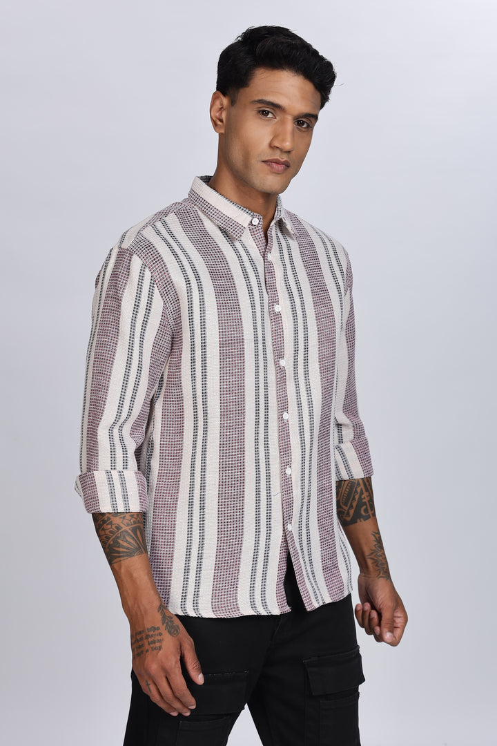 Stripes: Maroon Textured fabric Shirt