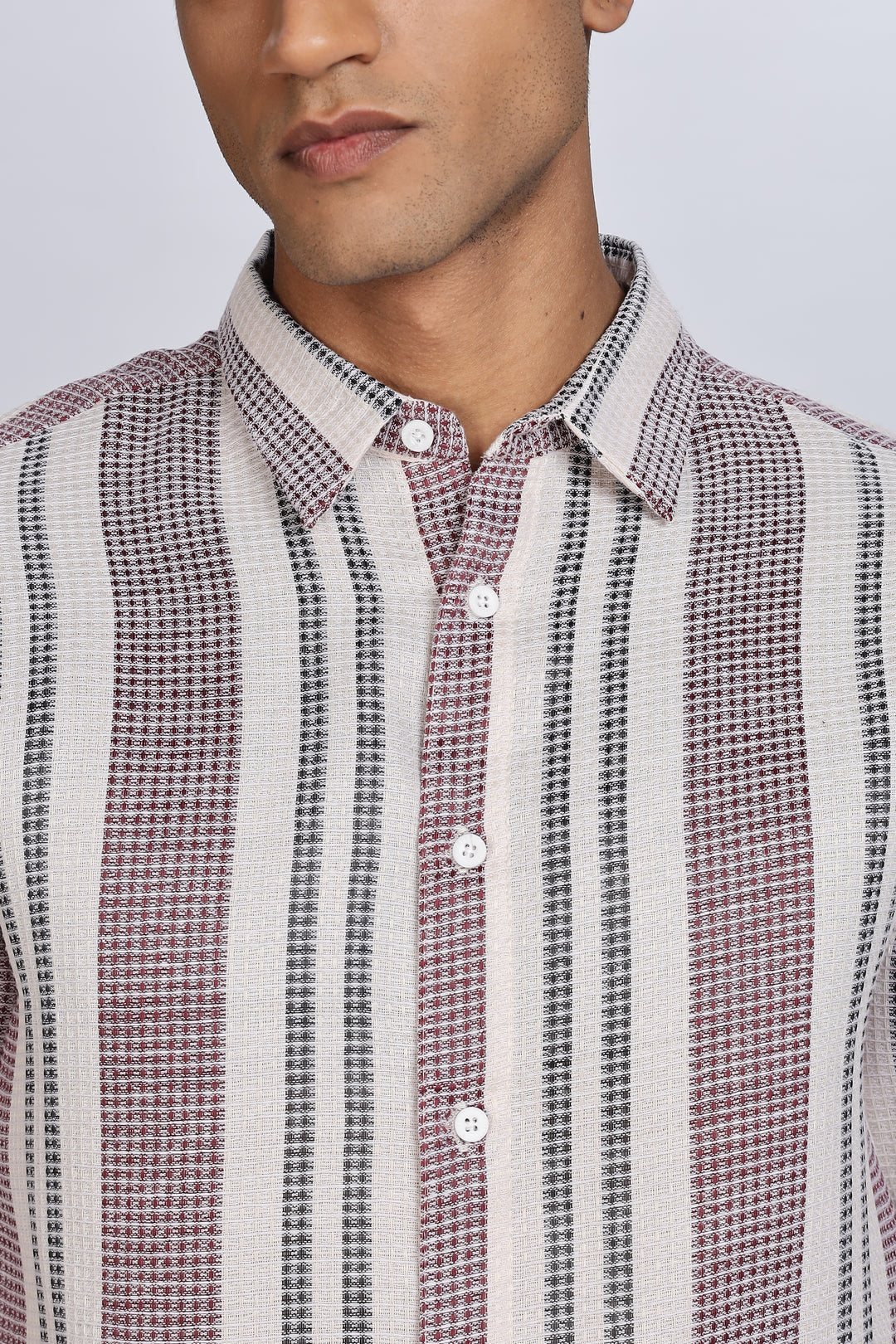 Stripes: Maroon Textured fabric Shirt
