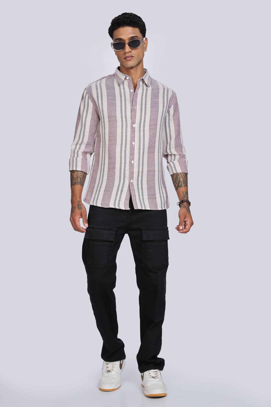 Stripes: Maroon Textured fabric Shirt