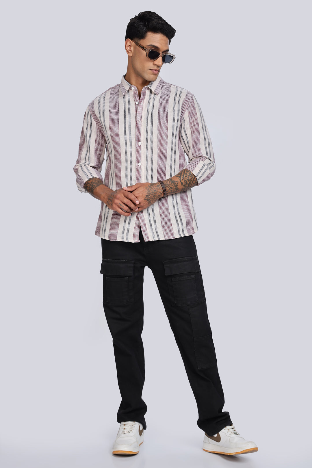 Stripes: Maroon Textured fabric Shirt