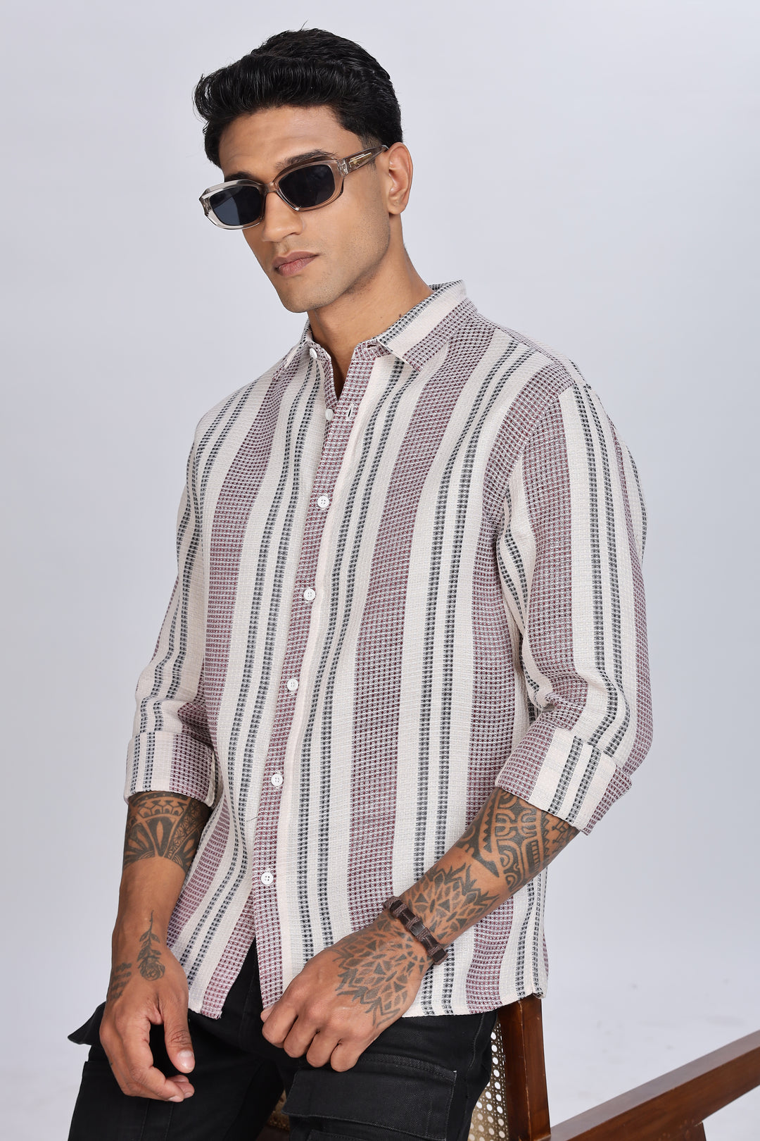 Stripes: Maroon Textured fabric Shirt