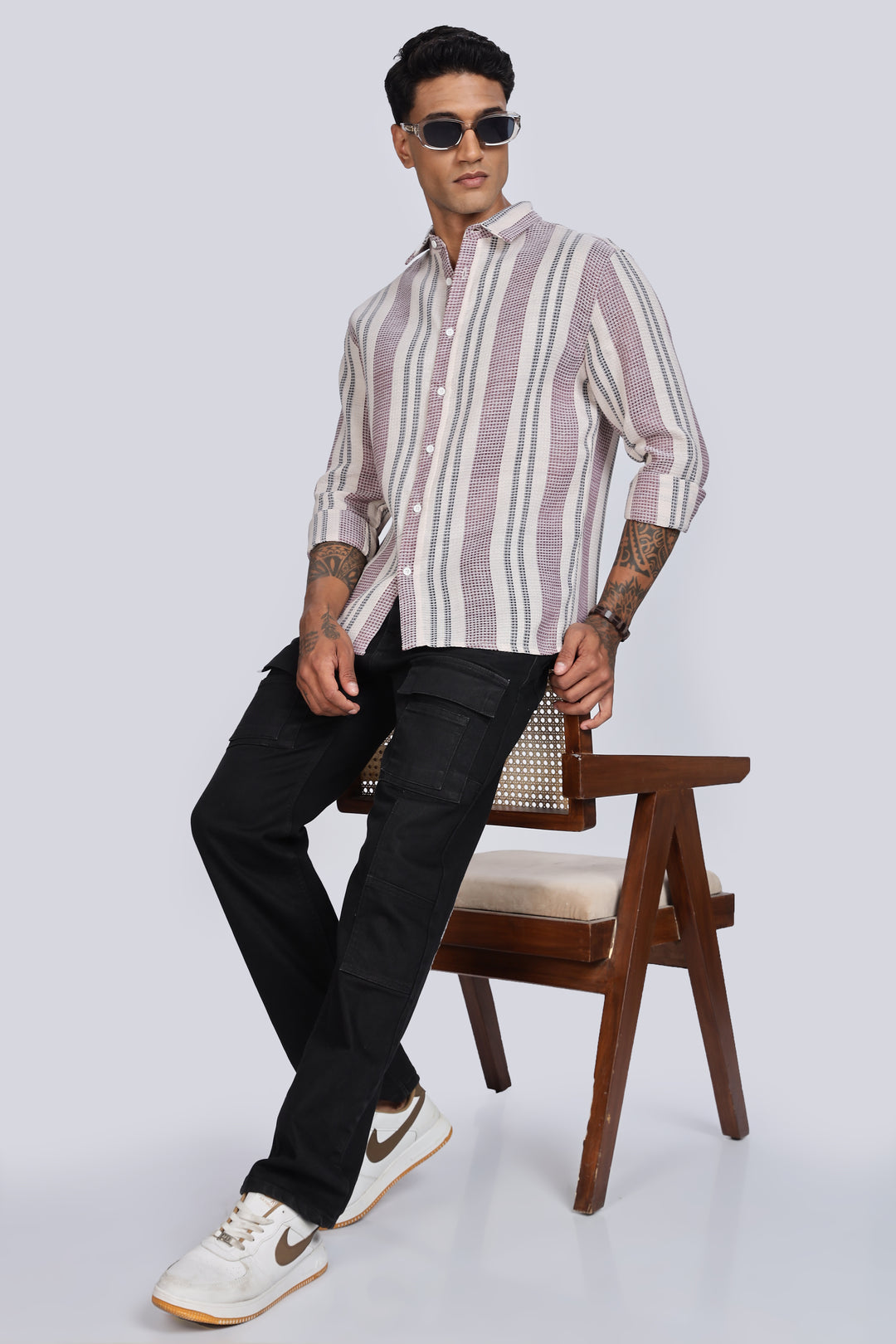 Stripes: Maroon Textured fabric Shirt