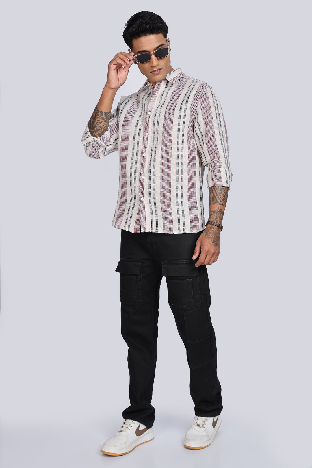 Stripes: Maroon Textured fabric Shirt