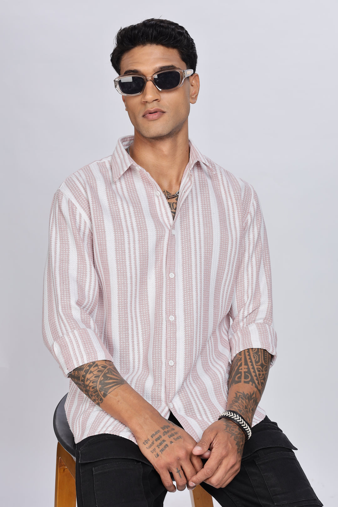 Stripes: Pink Textured Fabric Shirt
