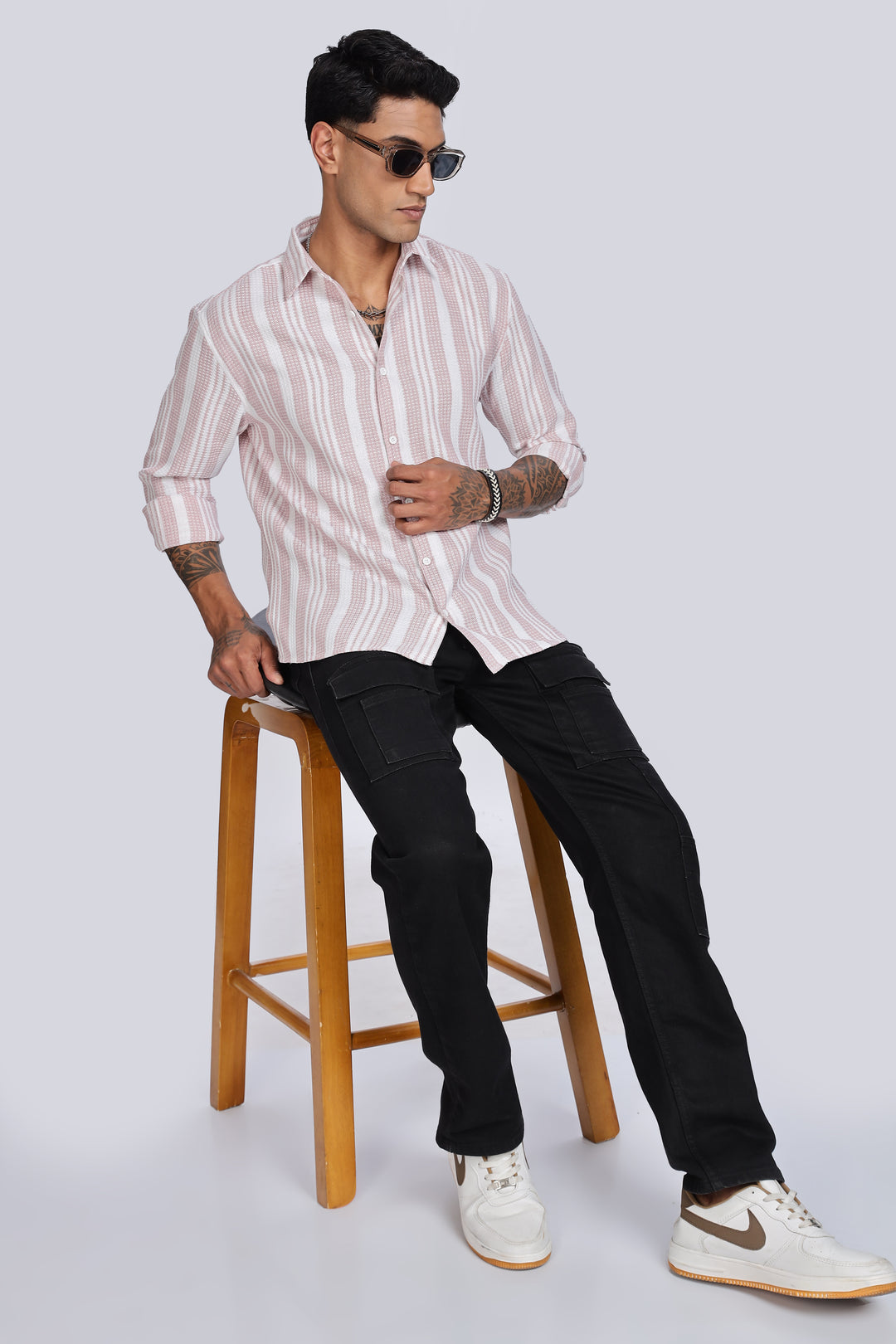 Stripes: Pink Textured Fabric Shirt