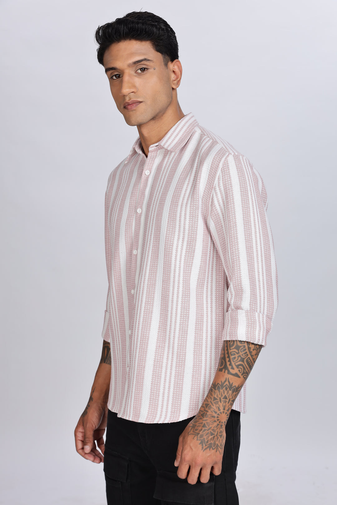 Stripes: Pink Textured Fabric Shirt