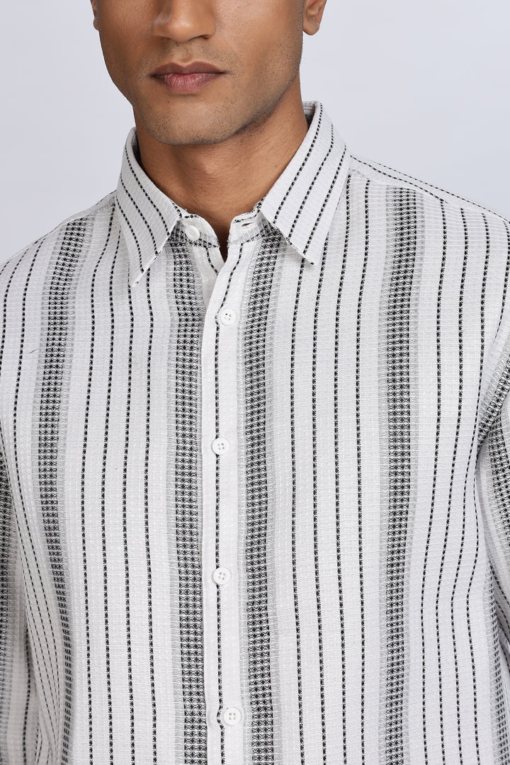 Stripes: Grey Textured Fabric shirt