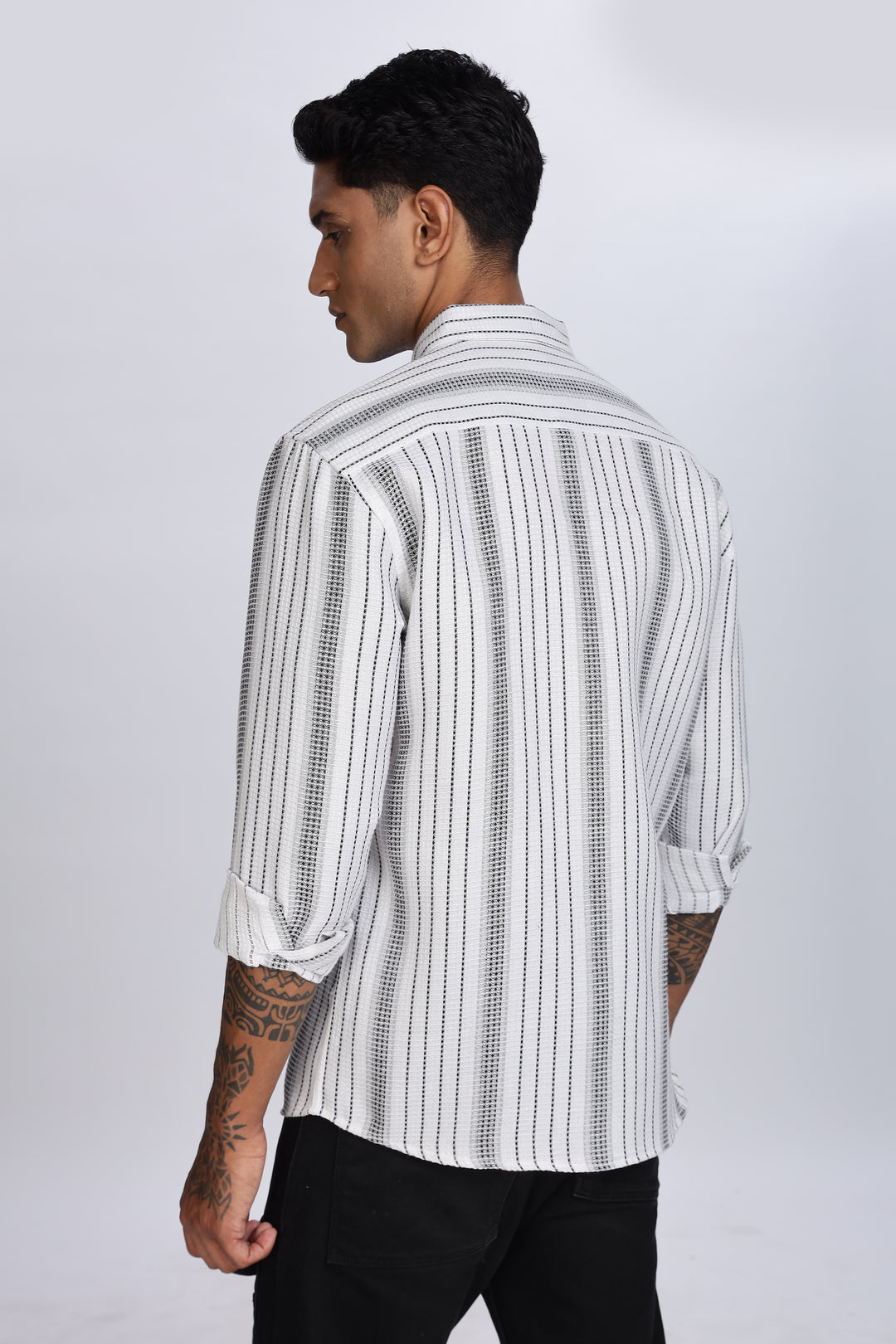 Stripes: Grey Textured Fabric shirt